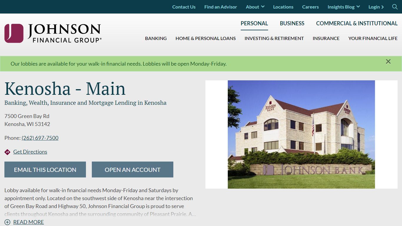 Banking and Lending in Kenosha, WI - Johnson Financial Group