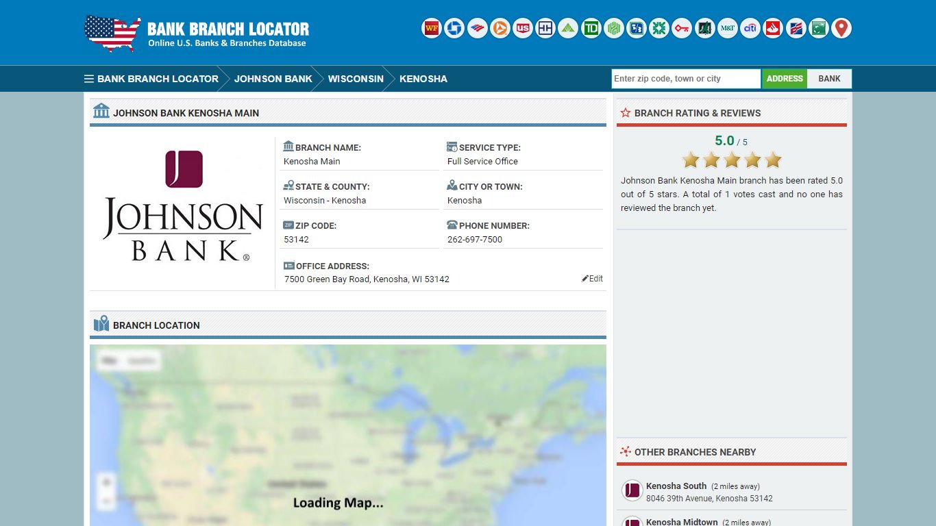 Johnson Bank Kenosha Main Branch - Kenosha, WI - Bank Branch Locator