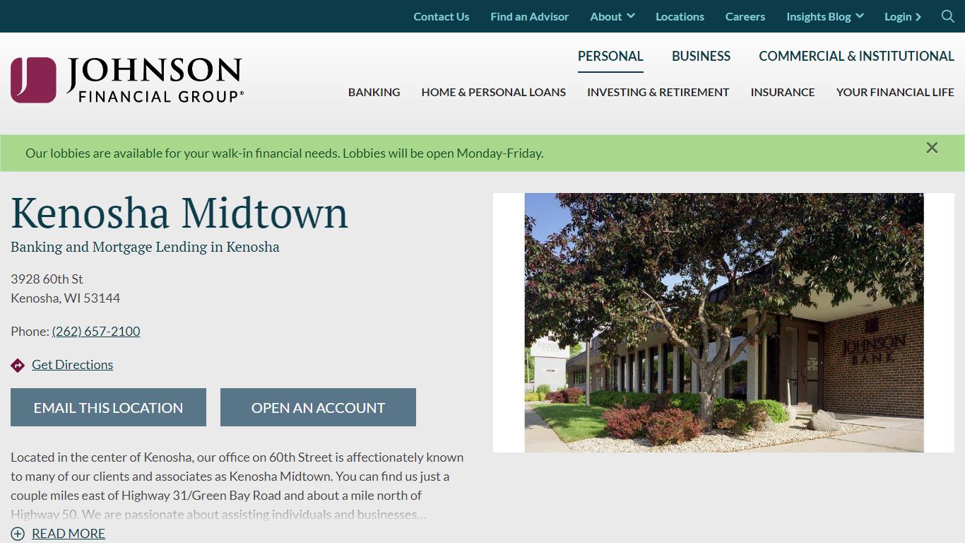 Banking and Lending in Kenosha, WI - Johnson Financial Group